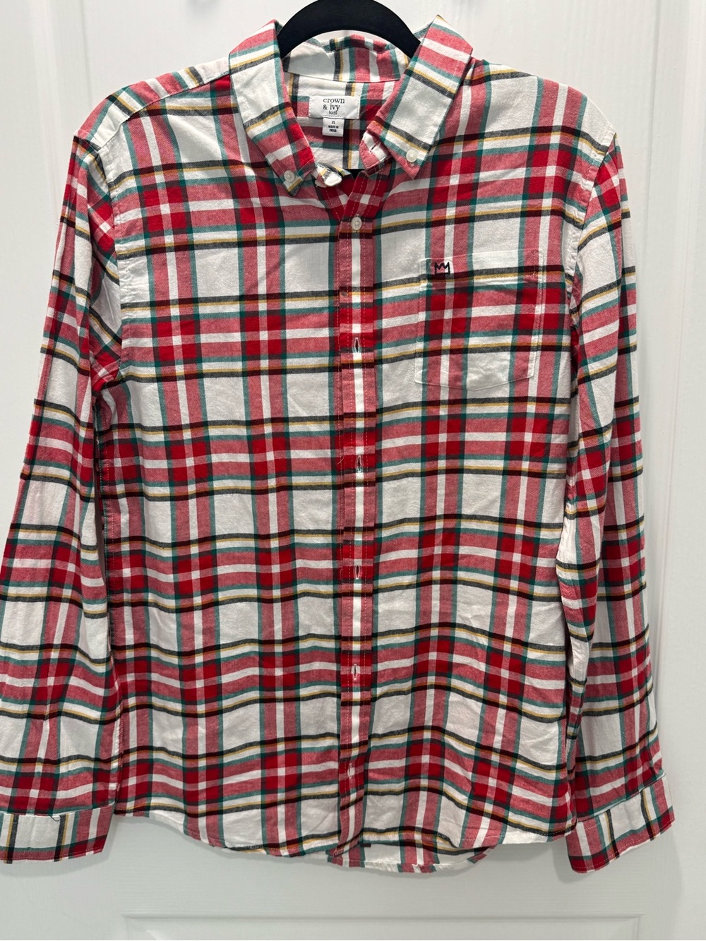 🎄Crown & Ivy Kids Boys XL Plaid Button Down Shirt Red Green Christmas 🎄